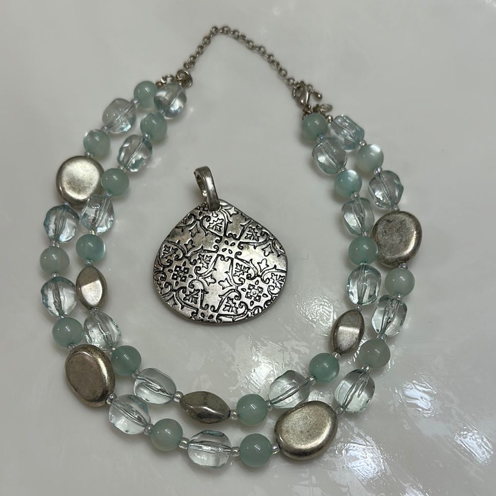 Silver and green Beaded Necklace